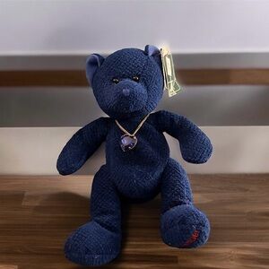 2/$30 Russ Bears of the Month September Blue Sapphire Bear Necklace Stitching